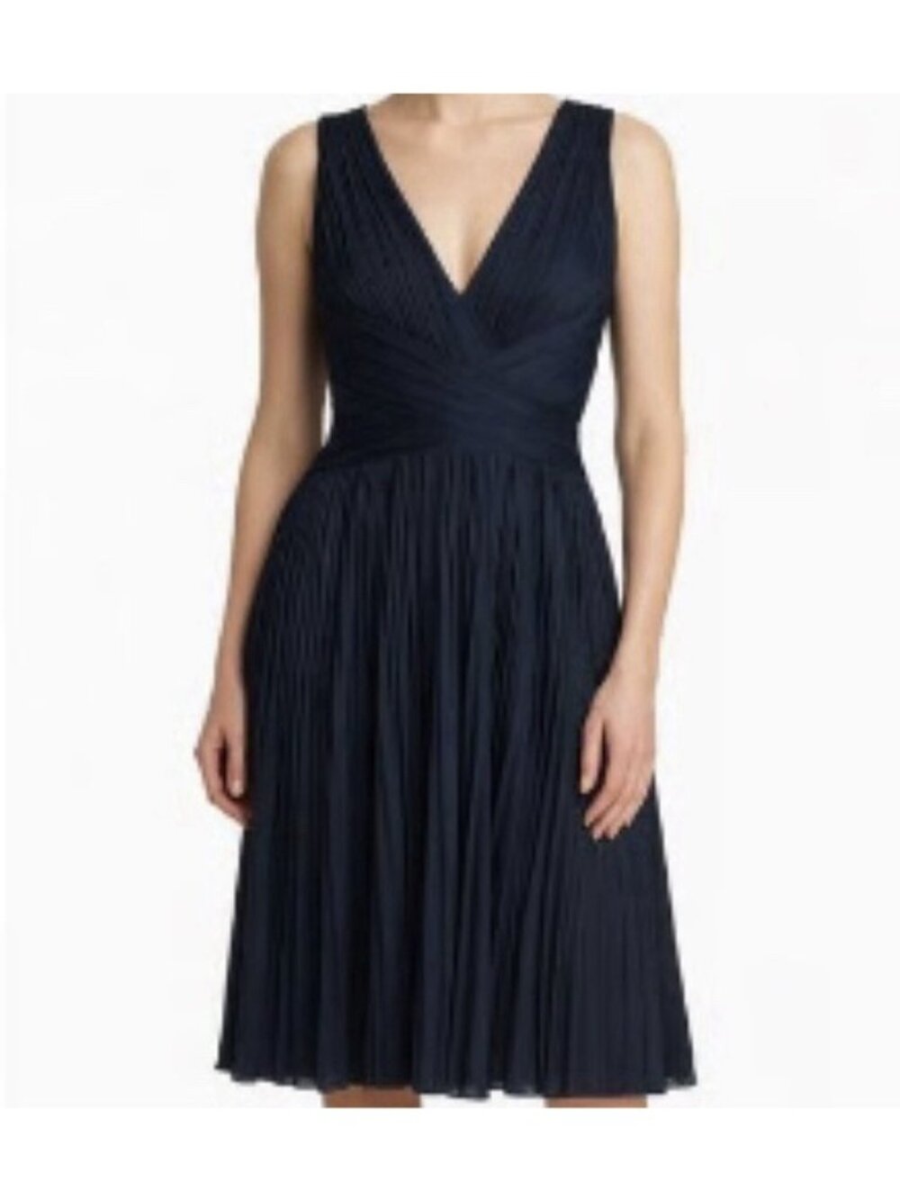 HALSTON HERITAGE Criss Cross Waist Dress Size 10 Sleeveless Pleated
